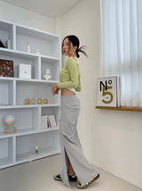 アンフッテッドシャーリングスリットロングスカート / Unfooted shirring slit long skirt