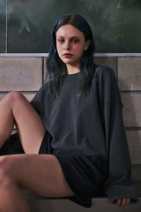 VINTAGE P. DYEING CUT-OUT CROP-TEE (Charcoal) / ビンテージダイングアウトクロップT