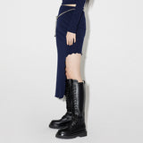 Side-off Midi Skirt [NAVY] (6638398046326)
