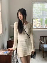 サディンクロシェパンチングロングニットワンピース / Sardine crochet punching long knit dress