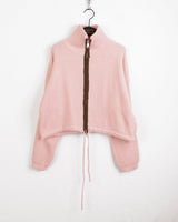 LB wool color combination ribbed string knit zip-up
