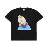 BABY FACE YELLOW BEANIE BOY SHORT SLEEVE T-SHIRT BLACK 