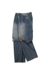 LAYERED DAMAGE DENIM_BEIGE INDIGO