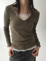 レースリブドロングスリーブ