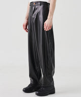 COATED OVERSIZED LEATHER PANTS (BLACK)