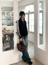 Gender eyelet strap long sleeve knit
