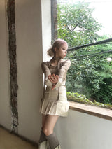 High-Waist Cutting Damage Pleated Skirt