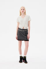 チェリーパターンメッシュミニスカート / CHERRY PATTERN MESH MINI SKIRT [BROWN]