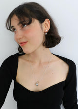 Heart ball long necklace / silver 