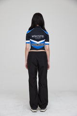 モトハーフジップアップジャージクロップトップ / MOTO HALF ZIP UP JERSEY CROP TOP BLACK