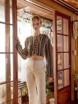 Shoulder Slit Stripe Knit