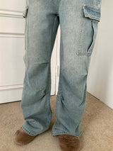 Halo pintuck shirring pocket cargo denim pants