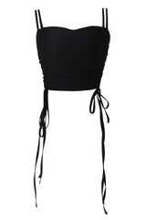2シャーリングハートネッククロップドスリーブレストップ/two shirring heart neck cropped sleeveless top (black)