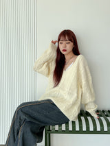 ウールVネックツイストニット/Wool V-neck Twist Knit (3color)