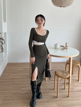 ボタンレイヤードクロップTシャツ/Button Layered Crop T-shirt (3color)