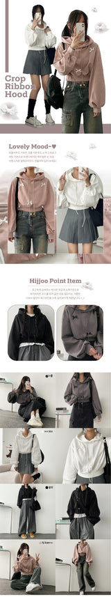 Bien Love Ribbon Cropped Hoodie