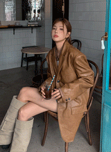 (UNISEX) エドレザーオーバーブレザー