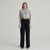 MELANGE GRAY TURTLENECK CROP SWEATSHIRT