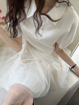 [SALE] Short sleeve collar lace puff dress
