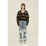 フラワーパターンクロップカーディガン / Flower Pattern Crop Cardigan_Black