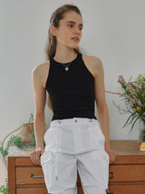 RIBBED HALTER NECK SLEEVELESS BLACK