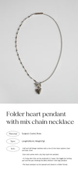 フォルダーハートペンダントウィズミックスチェーンネックレス/Folder heart pendant with mix chain necklace
