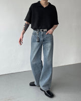 AT cornerヘアリーVネック半袖襟付きニット/ AT corner Hairley V-collar Knitwear (3 colors)
