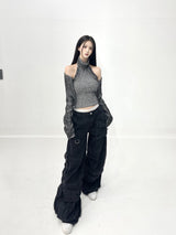1033. Two tone halter pola knit top (2color)