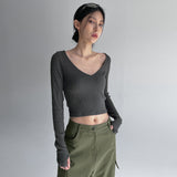 [MADE] Sandring F/W V Neck Warmer Crop Long Sleeve Tee