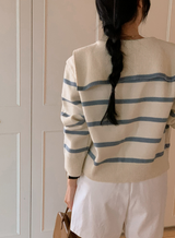 Sailor Collar Border Knit Cardigan (4color)