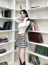 775. Sugar check black pleats mini sk (2color)