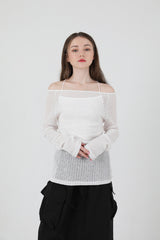 シースルーバックスリットロングスリーブニット / See-Throught Back Slit Long Sleeve Knit White