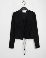 Dati strap shirring ribbed long sleeve cardigan