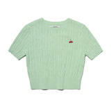 スモールチェリーケーブルクロップ丈のショットスリーブニット／SMALL CHERRY CABLE CROP SHORT SLEEVE KNIT [MINT]