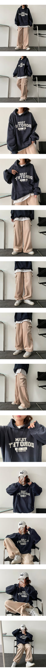 Lintbelo A Fleece-Lined Wool Lining String Ribbed Cargo Wide Pants