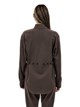 UNBALANCED BUTTON STRAP SHIRT (BROWN) (6654717001846)