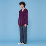 Velour V-neck Shirt [Purple] (6592057966710)