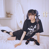 0 6 パンクバンドキャットTシャツ / 0 6 punk band cat t-shirt - BLACK