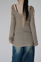 リボンオープンショルダーニット / Ribbon Open Shoulder Knit (4color)
