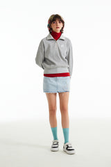 チェリーハイネックハーフジップアップ／CHERRY HIGH NECK HALF ZIP UP [MELANGE GRAY]