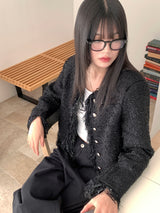 ペイクポイントシルバーノーカラーツイードジャケット