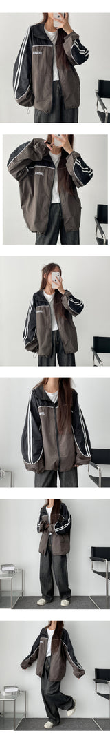 Wild Line Color Arrangement Track String Zip-Up Jumper