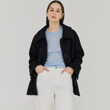 ヘリングボーンハイネックハーフコート / HERRINGBONE HIGH-NECK HALF COAT (NAVY)