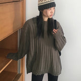 針リブダメージラウンドロング長袖ニット