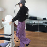 Kui パープルピグメントカーゴバックバンディングロングワイドデニムパンツ