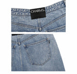 セミブーツカット ワイド ピンタック デニムパンツ /  CHARMS SEMI BOOTCUT  WIDE PINTUCK DENIM PANT BL