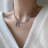 ツインハートボールドチェーンチョーカーロングネックレス / cuh Twin Heart Bold Chain Choker Long Necklace