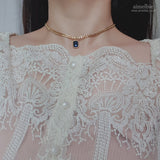 シティウーマンゴールチョーカーネックレス / City Women Gold Chain Choker Necklace - Navy