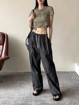 アンダーノンフェードサマーリネンローデニムワイドパンツ / Ander Non-Fade Summer Linen Raw Denim Wide Pants