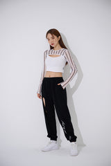 ラインブラックホールメッシュクロップTシャツ / TOP(9369) Line Black Hole Mesh Crop Tee